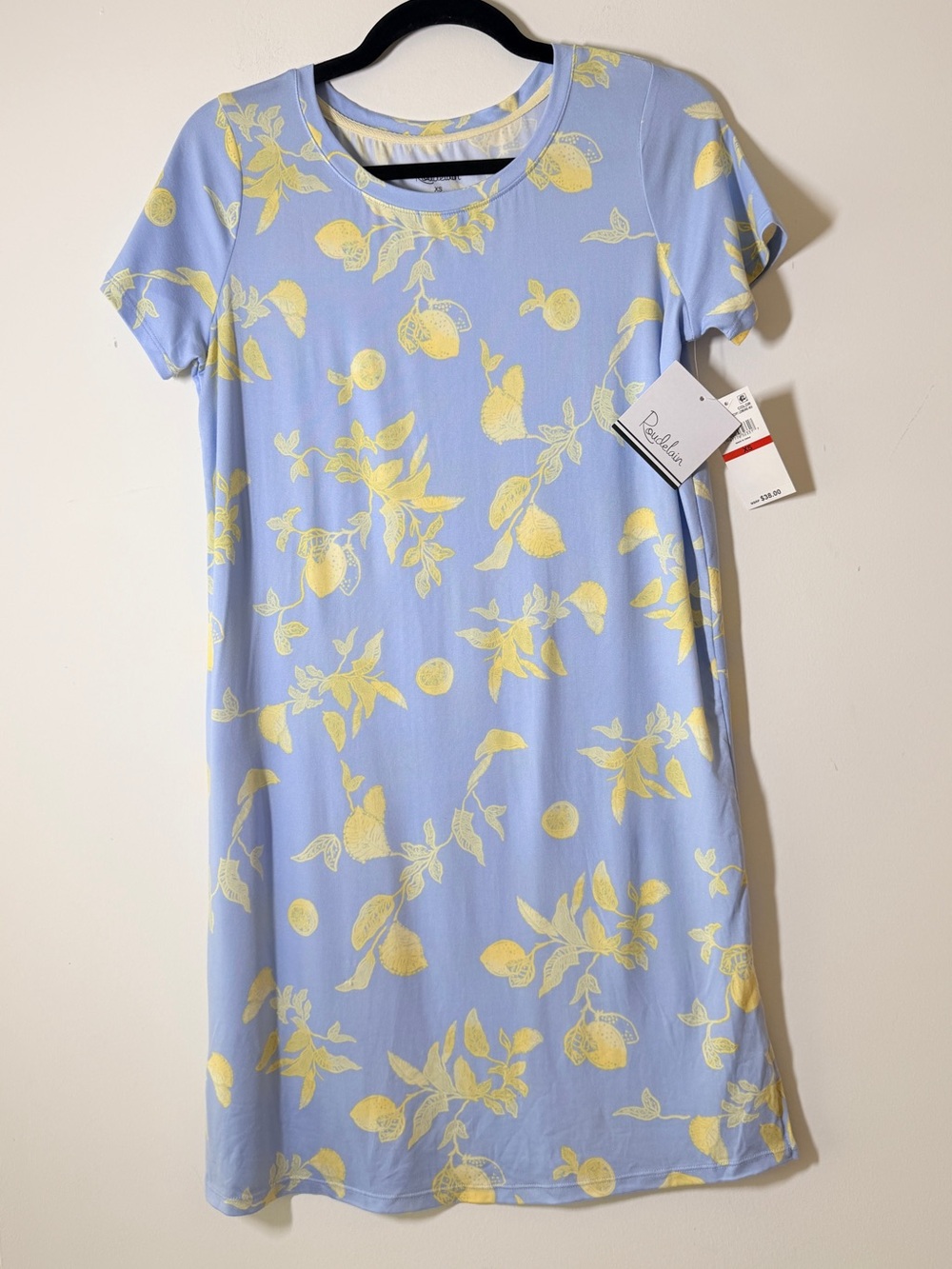 Roudelain Womens‎ Short Sleeve Light Blue Sleepshirt Lemon Print Stretch Soft XS